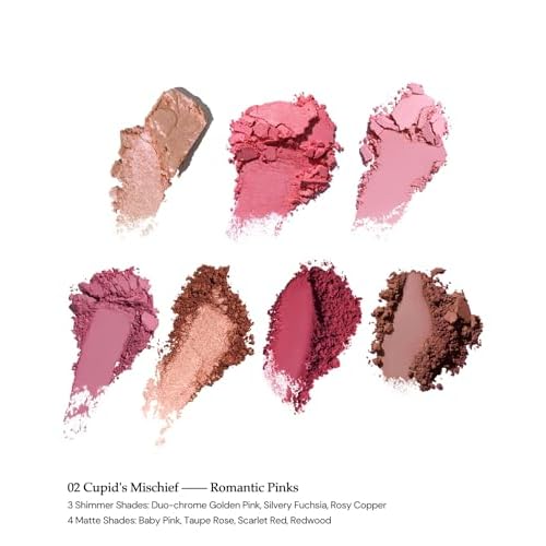 Flower Knows Strawberry Cupid Makeup Palette,Pink Face Makeup with 5 Matte + 2 Shimmer Shades,Blendable Smooth Cute All- In-One Make Up Palette,0.49 Oz(02 Cupid's Mischief)