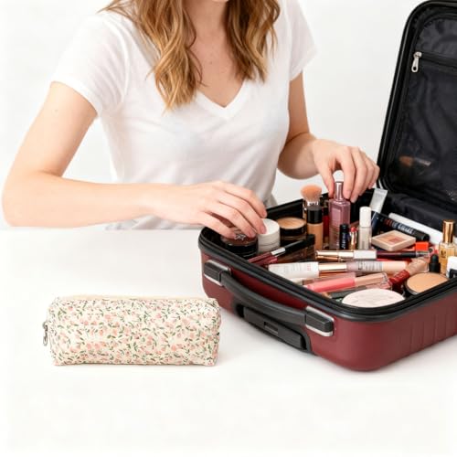 Small Flower Makeup Bag for Women Girls, Compact Cosmetic Pouch, Travel & Purse Organizer