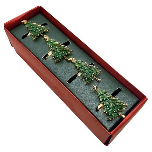 Christmas Tree Napkin Rings Set of 4 - Gold Alloy Holders with Star Topper