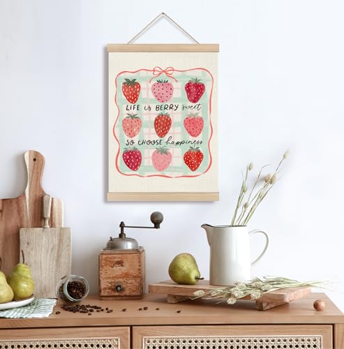 Pink Bow Strawberry Wall Art Poster - 12x16 Inch Hanging Decor