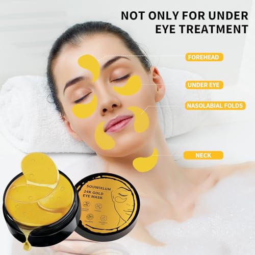 Souwixlum 7.15oz Gold Under Eye Patches for Dark Circles & Puffiness - 70PCS