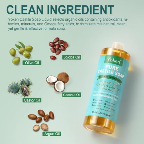 Yoken Unscented Pure Castile Liquid Soap 33.8 Oz - EWG Verified
