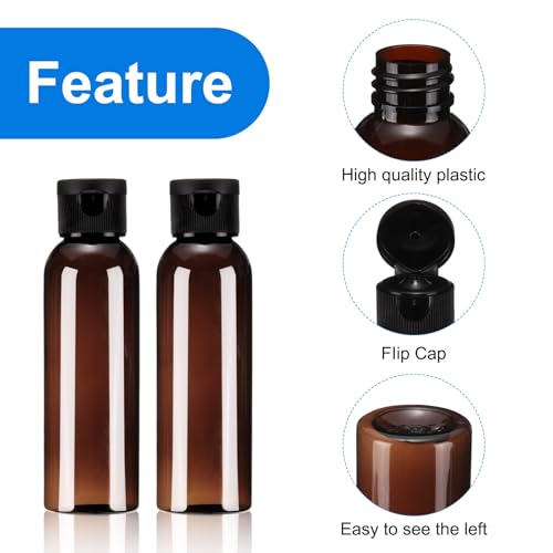 uxcell 24 Pack 2oz Reusable Travel Shampoo Bottles with Flip Caps - Brown Black