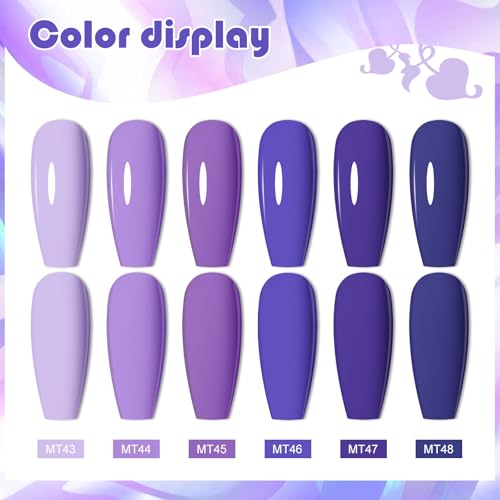 MTSSII 6-Pack Purple Blue Gel Nail Polish Set - Long Lasting UV LED Soak Off Manicure Kit for Home & Gift