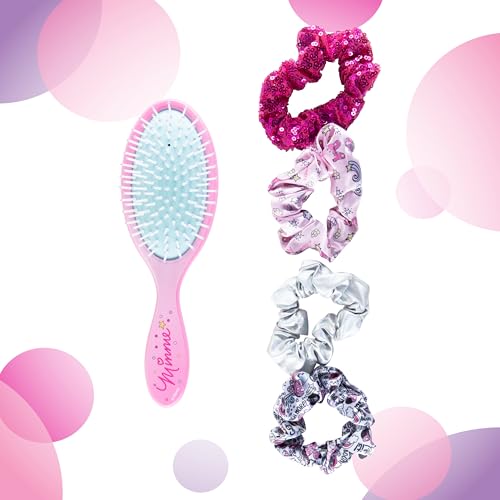 Pink Disney Junior Minnie Mouse Hair Accessory Set for Girls - 1 Brush + 4 Scrunchies
