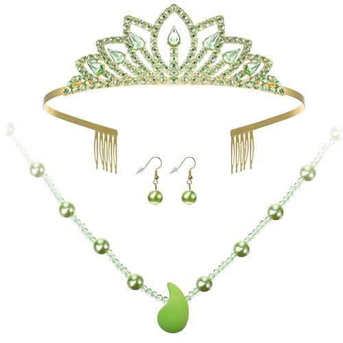 Green Princess Tiara Jewelry Set for Costumes Halloween Role Play Women