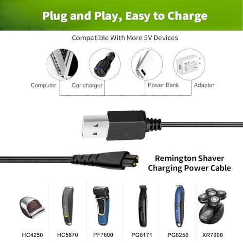 Remington Shaver & Hair Clipper USB Charging Cable Replacement 1.2m