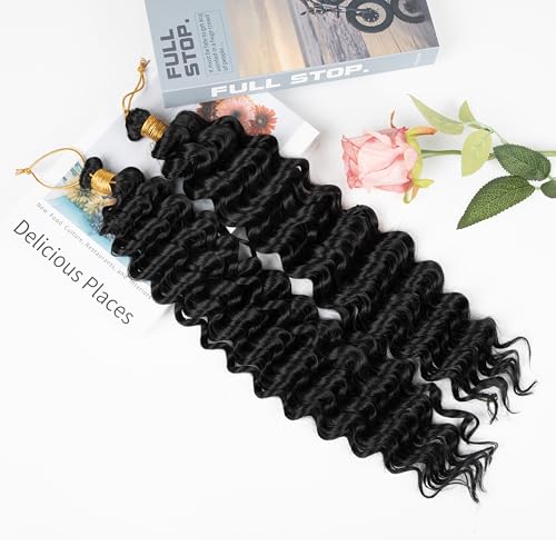 MOCCWOM Deep Wave Crochet Hair 24 Inch 4 Packs #1B - Long Curly Braiding Extensions