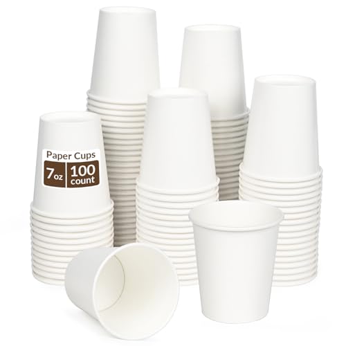 7 oz Disposable Paper Coffee Cups - 100 Pack, Leak-Proof & Sturdy