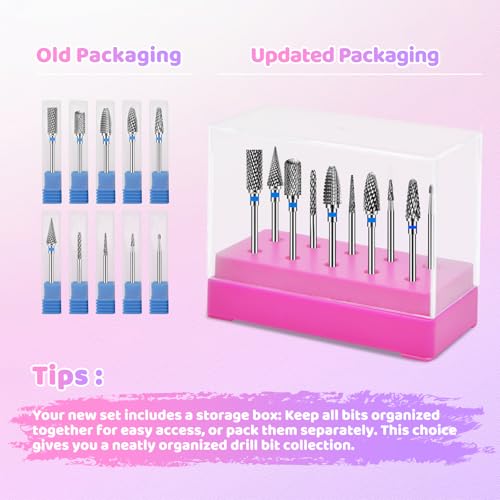 CGBE 10PCS Tungsten Carbide Nail Drill Bits Set - 3/32" Universal Shank