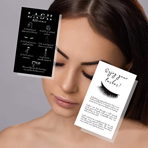 Lash Extension Aftercare Instructions Cards - 50 Pack, Double Sided 3.5x2 Inches, Professional Lash After Care Tips for Eyelash Extensions