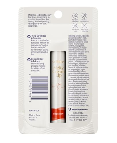 Softlips Melty Cream Hydrating Lip Balm 0.12 oz Pack of 3 | Strawberry Flavor, Long-Lasting Moisture