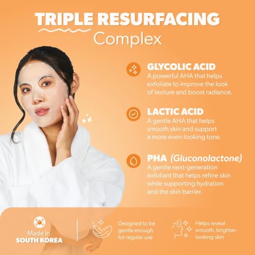 Smoothies Tropical Glow Resurfacing Sheet Mask 3 Pack - Brightening Korean Face Mask with Enzymes & Exfoliants