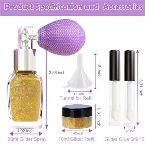 Yosca Body Glitter Spray, 30ML Loose Body Shimmer Powder Hair Spray Fine Glitter Sparkle Highlighter Makeup Mardi Gras Festival Concert Party Rave Accessories for Rave Clothes Hair Face Nail Art