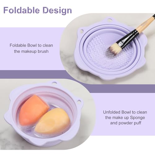 Foldable Silicone Makeup Brush Cleaner Bowl - Portable Tool for Brushes & Sponges
