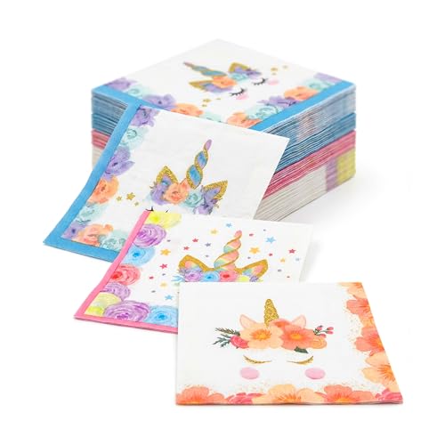 Unicorn Napkins 60 Pack - Pastel Pink, Purple, Blue Designs