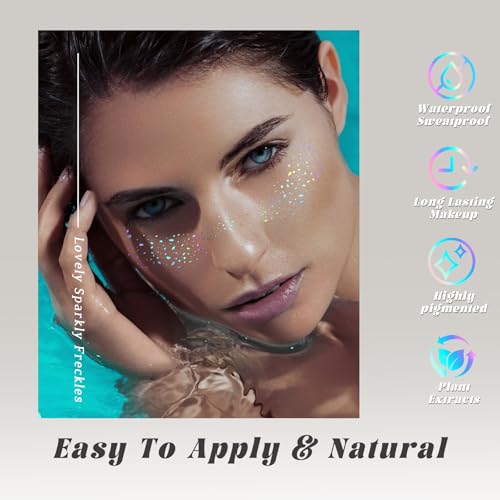 Holographic Glitter Freckles Face Tattoos - 6pcs Waterproof Makeup Patches
