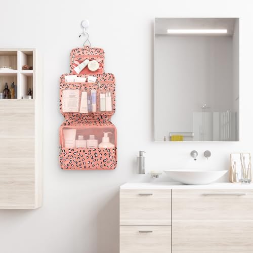 Mossio Pink Leopard Hanging Toiletry Bag with Sturdy Hook - Travel Organizer for Men & Women