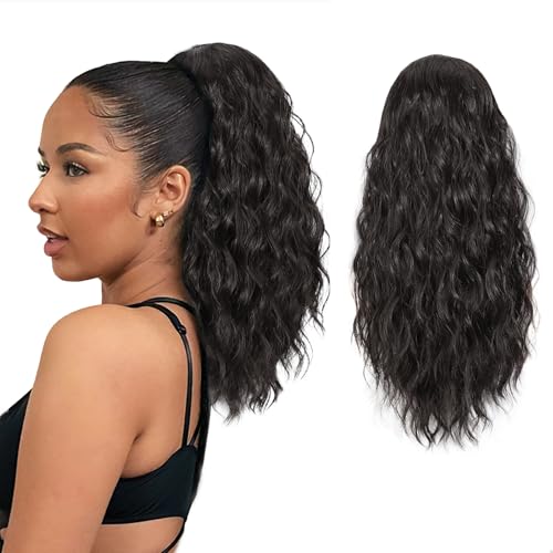 AISI BEAUTY 18 Inch Curly Synthetic Ponytail Extension Black Brown for Women