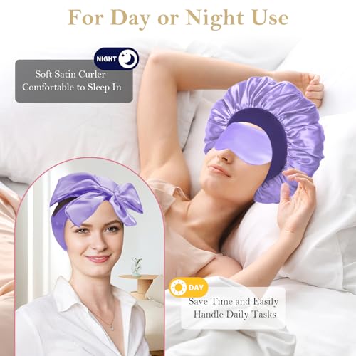 Ystrybo Heatless Curls Overnight Set - 9 PCS Satin Curlers (Purple)