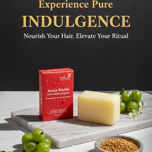 Rustic Art Amla Methi Hair Conditioning Bar - All Hair Types, Frizz Control & Shine, 60g