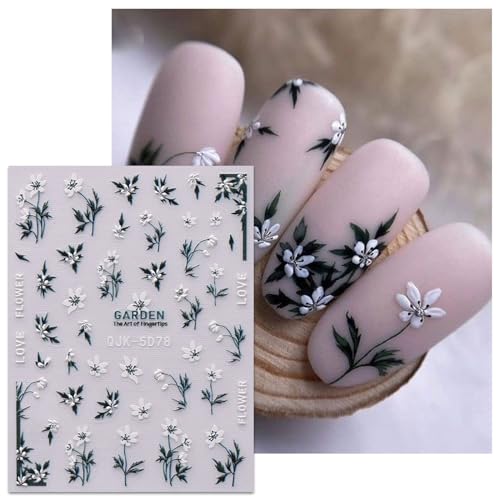 JMEOWIO 6 Sheets 3D Spring Flower Nail Art Stickers