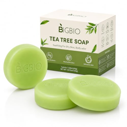 BIGBIO 3-Pack Green Tea Tree Soap Bars 10.59oz - Natural Anti-Fungal Body & Foot Odor Control