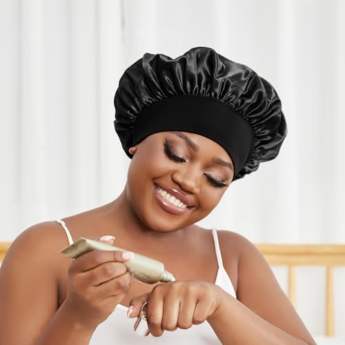 Aiphamy Satin Sleep Bonnets - 9 Pack Wide Band Hair Caps for Curly Hair