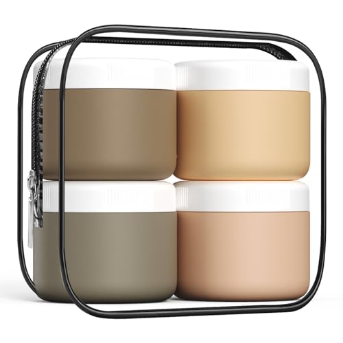 Kuangre 3oz Silicone Travel Containers for Toiletries - Leak-proof Cream Jars (4 Pack, Apricot)