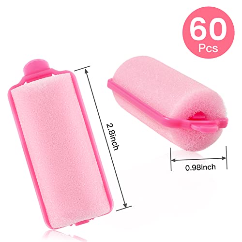 Heatless Foam Hair Rollers Set - 60 Pink Curlers for Overnight Styling, No Damage