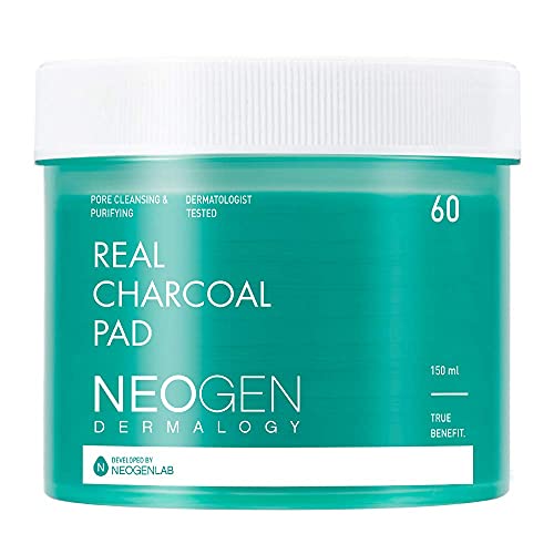 Dermalogy Charcoal Facial Cleansing Pads with PHA & LHA - 60 Deep Pore Masks for Normal & Oily Skin