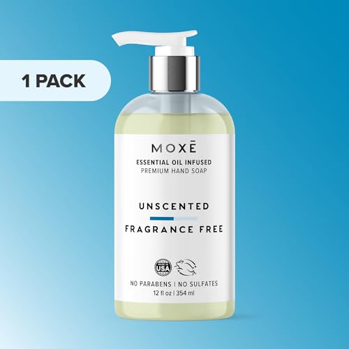 MOXE All Natural Hand Wash, Unscented 12oz - Gentle Formula for Sensitive Skin