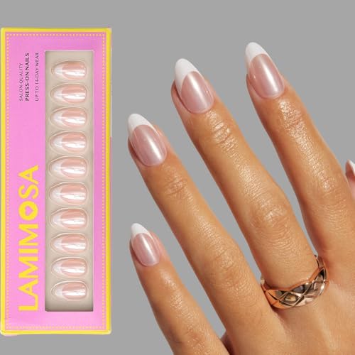 LAMIMOSA OUI! Short Almond Press-on Nails - French Tip Chrome Soft Gel Kit
