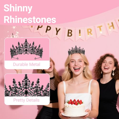 Black Queen Tiara Crown for Women - Bridal, Birthday, Costume Accessory - Papoopy A-Black