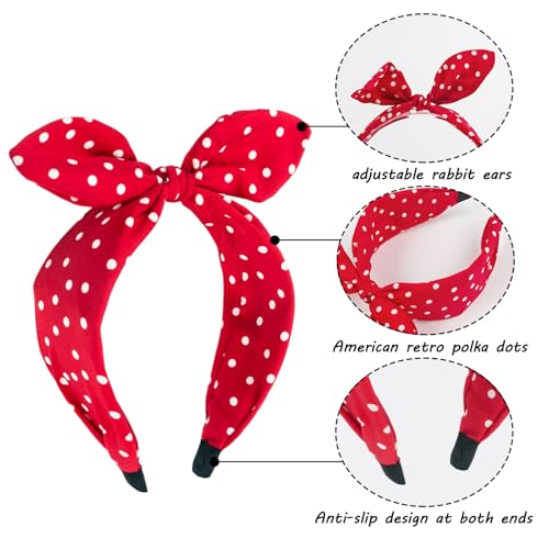 Red Polka Dot Bow Headband for Women & Girls - Retro Knot Hair Accessory