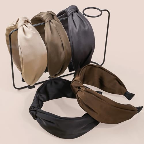 5Pcs Coffee Series Silk Knotted Headbands for Women