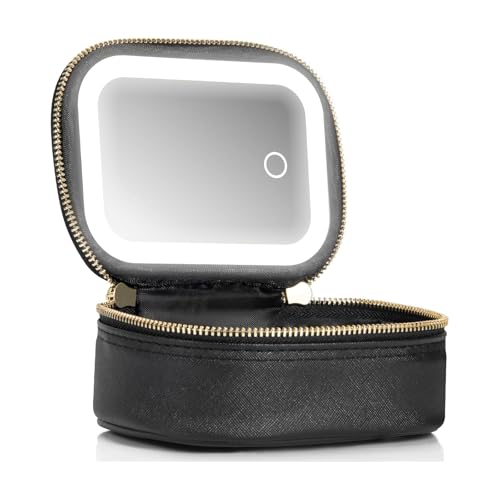 Extrei Gent Mini Makeup Bag with LED Mirror - Portable Black Travel Case