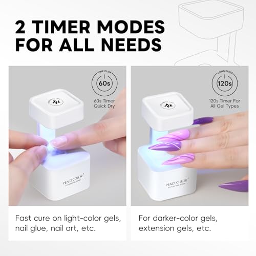 PEACECOLOR Mini UV Nail Lamp with 2 Timer Modes for Gel Nails