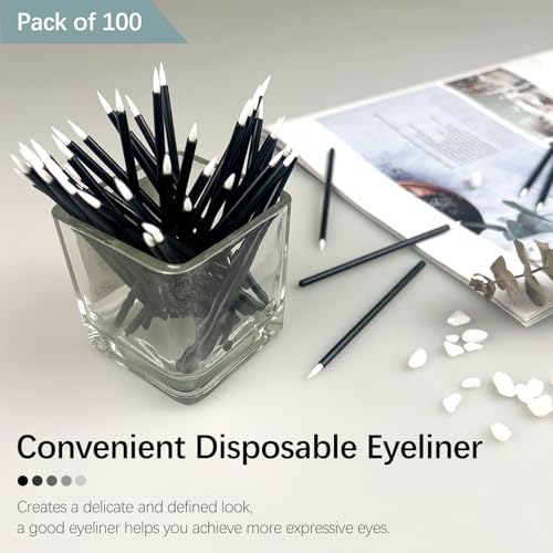 100 Disposable Eyeliner Brushes - Soft Fiber Makeup Applicators