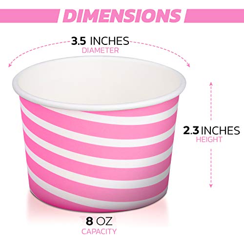TYPTOP Pink Stripe Ice Cream Cups - 8 oz, 50 Pack, Durable Disposable Snack Bowls for Parties
