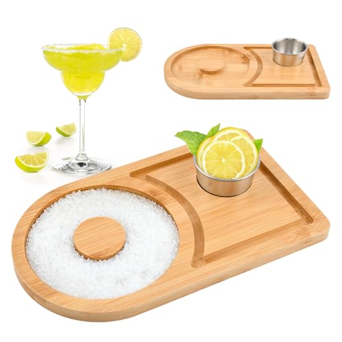 Wood Margarita Salt Rimmer Set with Stainless Steel Bowl