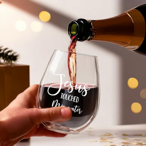 Funny Christian Wine Glass - Jesus Touched My Water, 15oz Gift