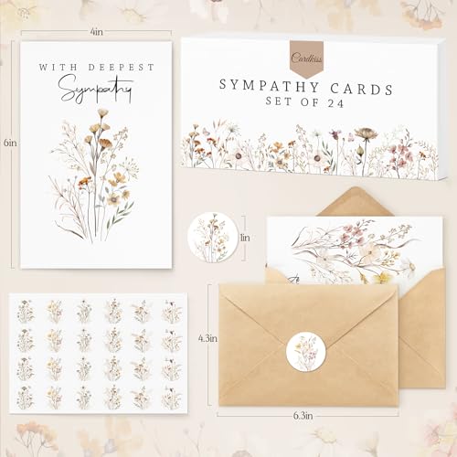 Bulk Sympathy Cards Set - 24 Elegant Condolence Cards with Envelopes