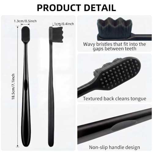 Patelai Black Nano Toothbrush 8 Pack Extra Soft Bristles Sensitive Oral Care