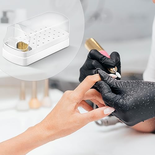30-Hole Nail Drill Bit Holder & Cleaner Case - White Dustproof Organizer