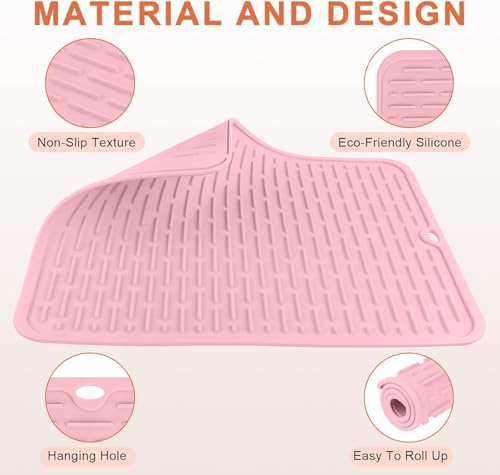 15.7" Oversize Heat Resistant Silicone Mat for Styling Tools: Curling Iron, Flat Iron, Hair Straightener - Portable Hair Styling Pad Cover Pink