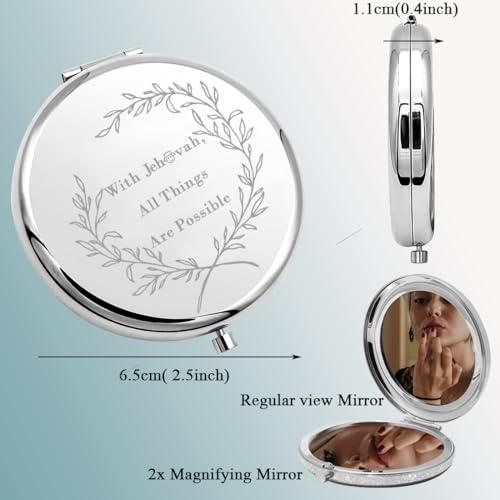 Silver Compact Mirror with Bible Verse - Personalized Travel Gift for Women