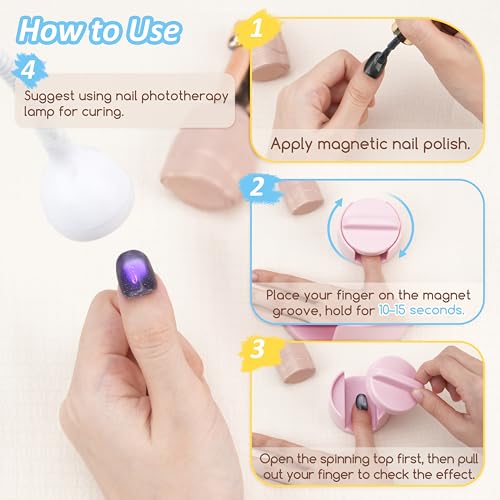 Fantovo Glass Bead Nail Magnet - 360° Rotating Spinning Top for Magnetic Nail Polish, DIY & Salon Use, Pink - Magnetic Nail Art Tool