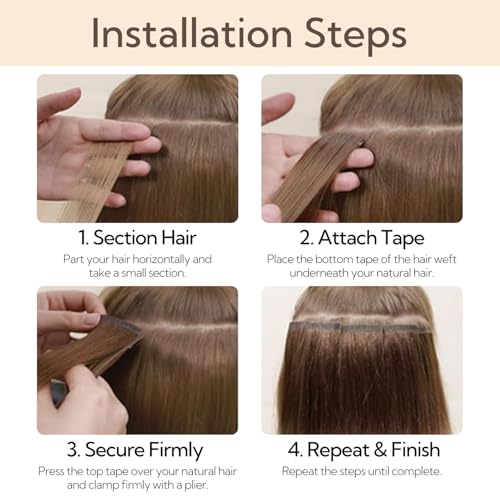 HOTBANANA 18" Tape-In Human Hair Extensions - Dark Brown, 20pcs 50g