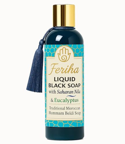 Moroccan Black Liquid Soap with Nila & Eucalyptus - Exfoliating Body Cleanser